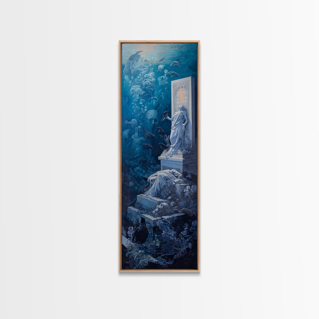 The Underwater Graveyard, Gothic Nightmare Art, Tall Narrow Wall Art, Gothic Horror Wall Art, Canvas Print, Halloween Wall Art