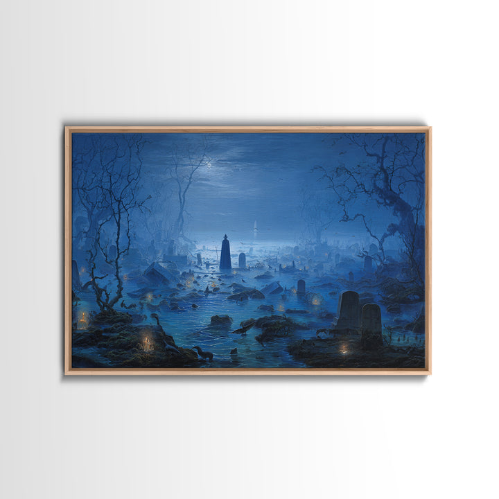 The Underwater Graveyard, Romantic Gothic Landscape, Landscape Wall Art, Dark Halloween Decor, Framed Canvas Print