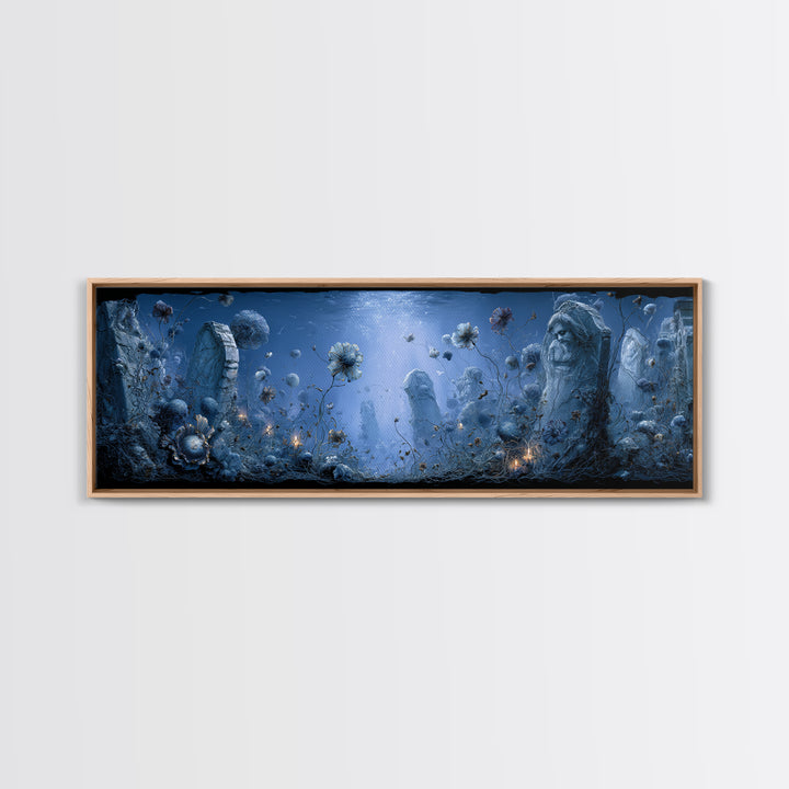 The Underwater Graveyard, Symbolist Dream Art, Extra Wide Wall Art, Dark Halloween Decor, Canvas Print, Halloween Wall Art