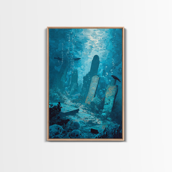 The Underwater Graveyard, Decadent Gothic Art, Vertical Wall Art, Gothic Horror Wall Art, Framed Canvas Print, Halloween Wall Art