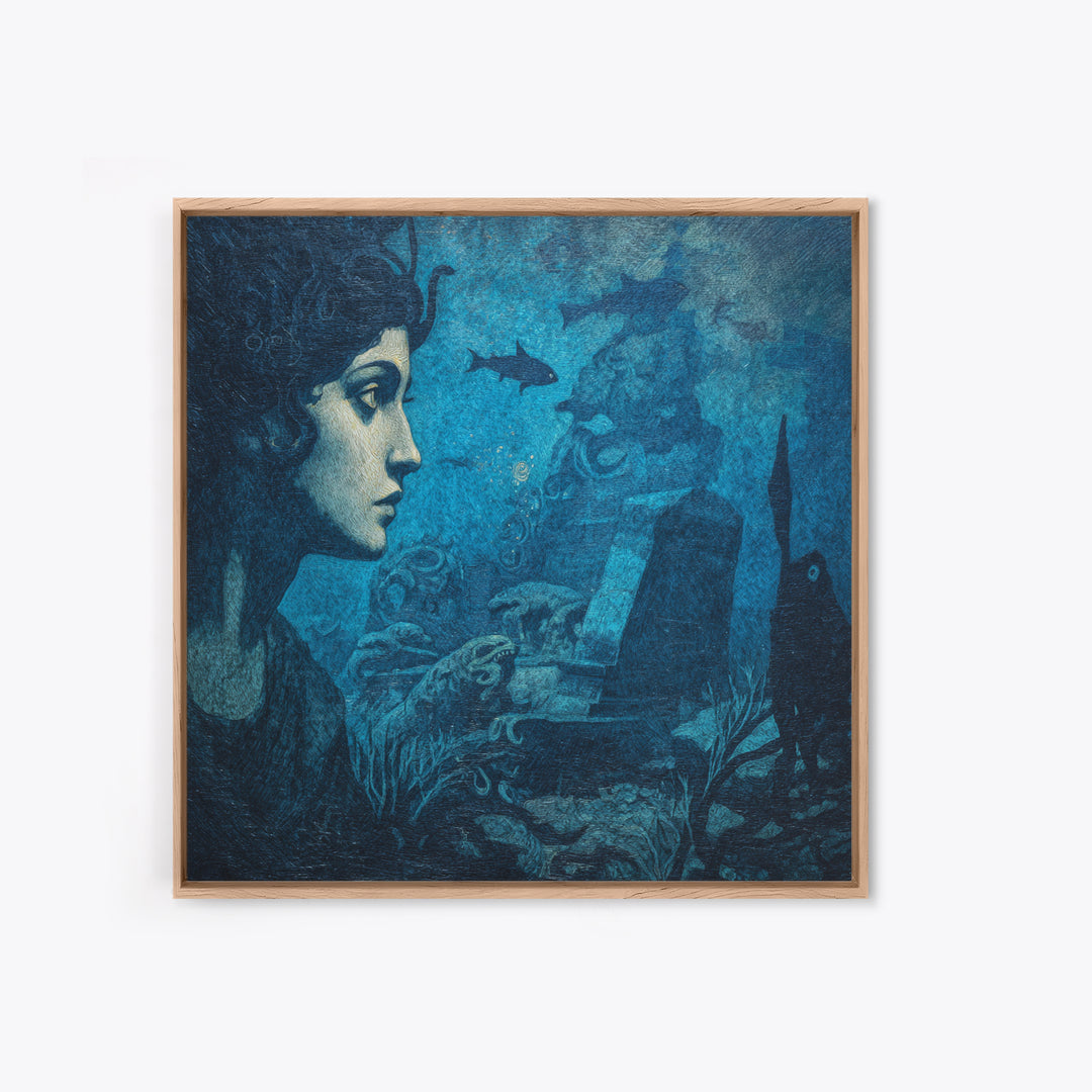 The Underwater Graveyard, Dark Symbolist Art, Square Wall Art, Dark Halloween Decor, Canvas Print, Halloween Wall Art