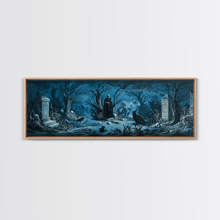The Underwater Graveyard, Symbolist Etching Art, Extra Wide Wall Art, Macabre Wall Art, Canvas Print, Halloween Wall Art