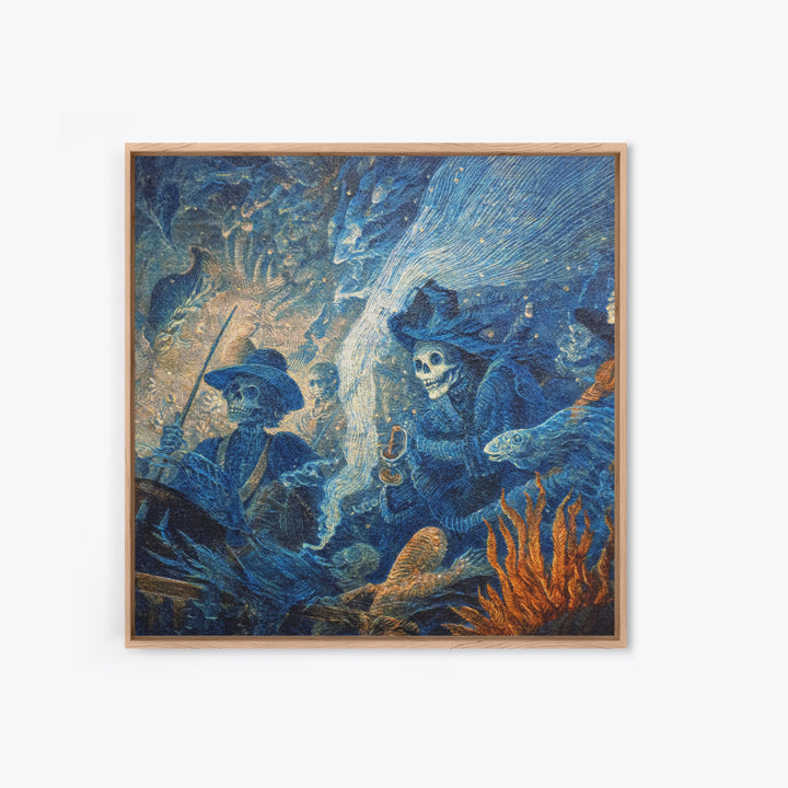The Underwater Graveyard, Grotesque Carnival Art, Square Wall Art, Dark Halloween Decor, Framed Canvas Print, Halloween Wall Art