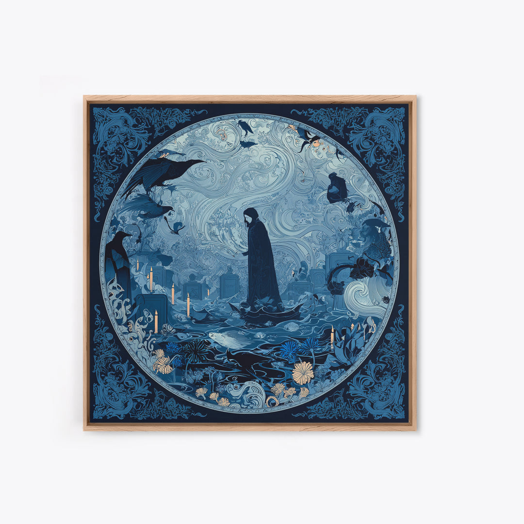 The Underwater Graveyard, Decadent Line Art, Square Wall Art, Gothic Horror Wall Art, Canvas Print, Halloween Wall Art