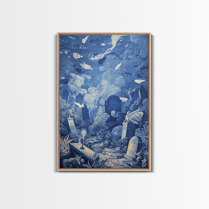 The Underwater Graveyard, Victorian Macabre Art, Vertical Wall Art, Dark Fantasy Wall Art, Framed Canvas Print, Halloween Wall Art