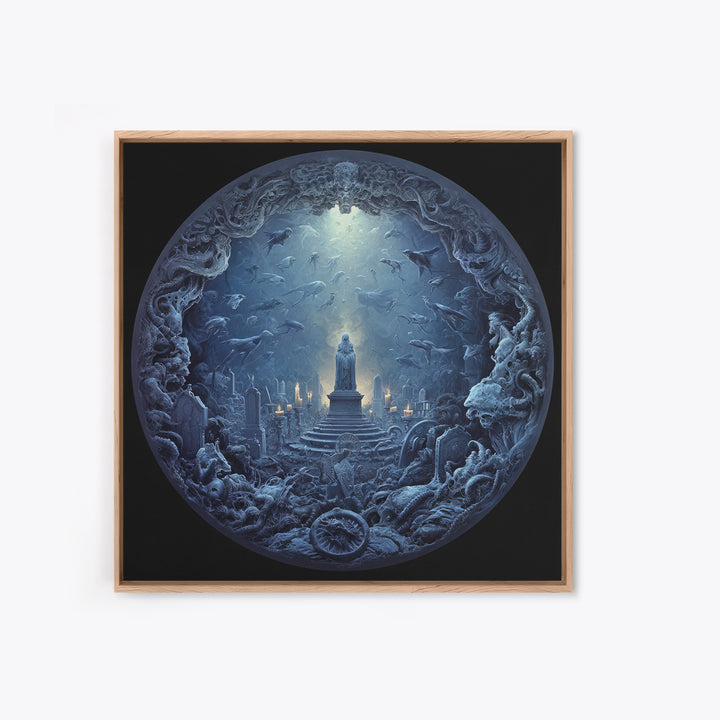 The Underwater Graveyard, Biomechanical Horror Art, Square Wall Art, Dark Fantasy Wall Art, Framed Canvas Print, Halloween Wall Art