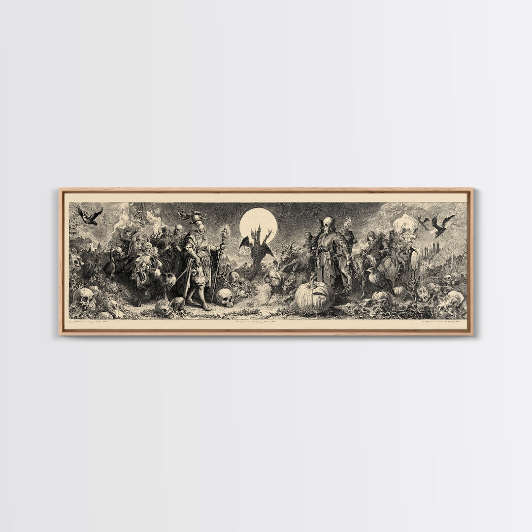 Desert Halloween, Renaissance Engraving Art, Extra Wide Wall Art, Macabre Wall Art, Framed Canvas Print, Halloween Wall Art