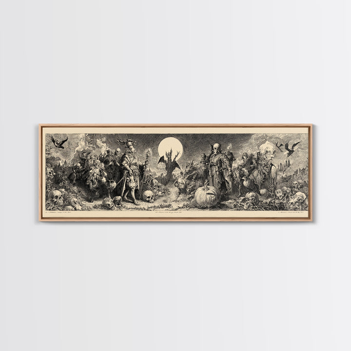 Desert Halloween, Renaissance Engraving Art, Extra Wide Wall Art, Macabre Wall Art, Framed Canvas Print, Halloween Wall Art