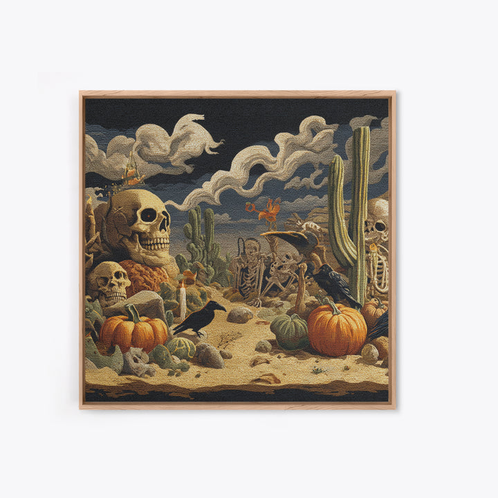 Desert Halloween, Danse Macabre Art, Square Wall Art, Dark Halloween Decor, Framed Canvas Print, Halloween Wall Art