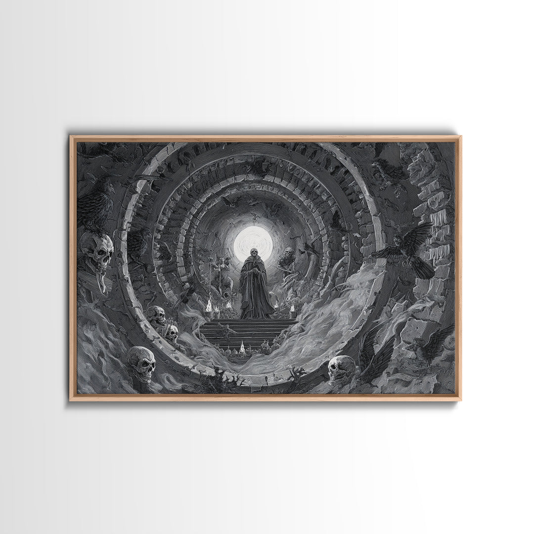 Desert Halloween, Architectural Etching Art, Landscape Wall Art, Dark Halloween Decor, Canvas Print, Halloween Wall Art
