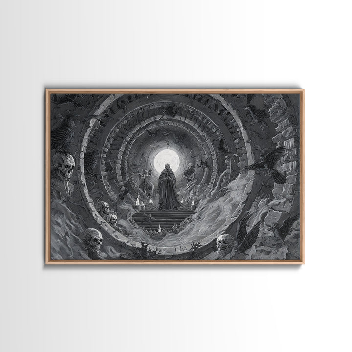 Desert Halloween, Architectural Etching Art, Landscape Wall Art, Dark Halloween Decor, Canvas Print, Halloween Wall Art