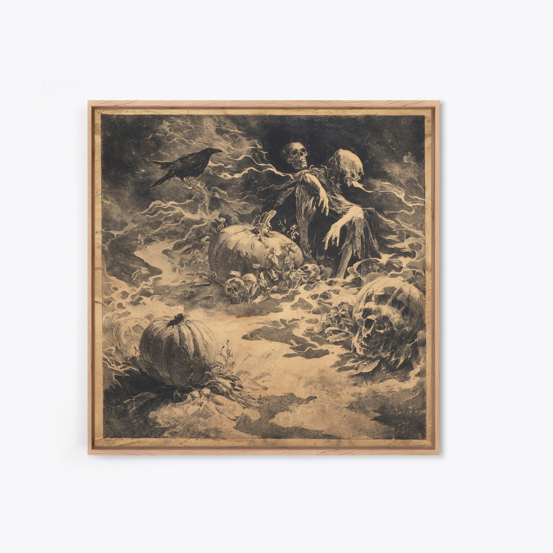 Desert Halloween, Symbolist Dream Art, Square Wall Art, Macabre Wall Art, Framed Canvas Print, Halloween Wall Art, Gothic Home Decor