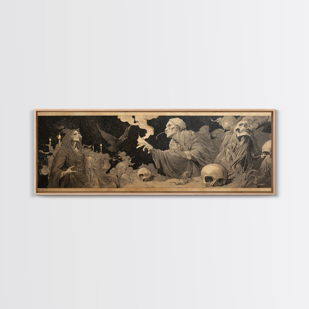 Desert Halloween, Symbolist Etching Art, Extra Wide Wall Art, Dark Halloween Decor, Canvas Print, Halloween Wall Art, Dark Fantasy Art