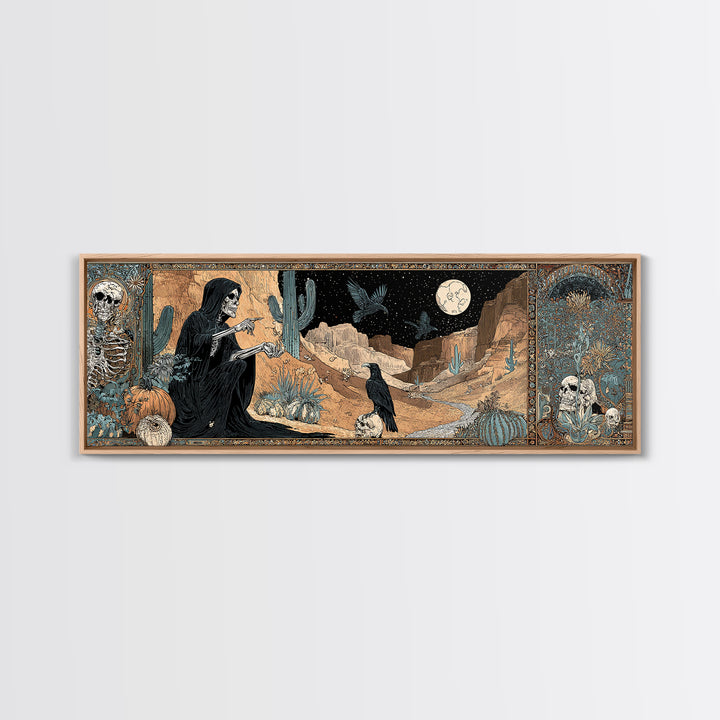 Desert Halloween, Stained Glass Gothic Art, Extra Wide Wall Art, Gothic Horror Wall Art, Canvas Print, Halloween Wall Art