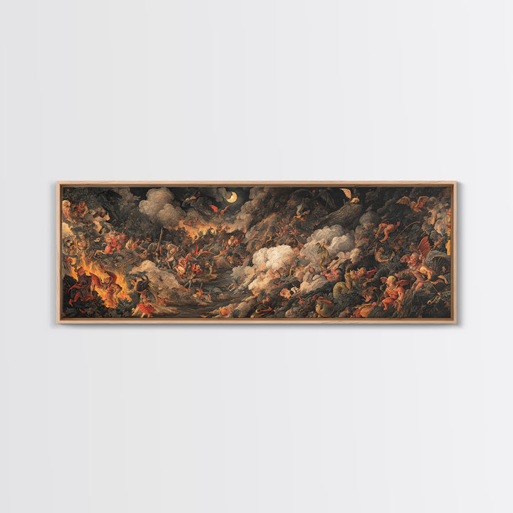 The Volcanic Demon Festival, Medieval Grotesque Art, Extra Wide Wall Art, Dark Halloween Decor, Framed Canvas Print