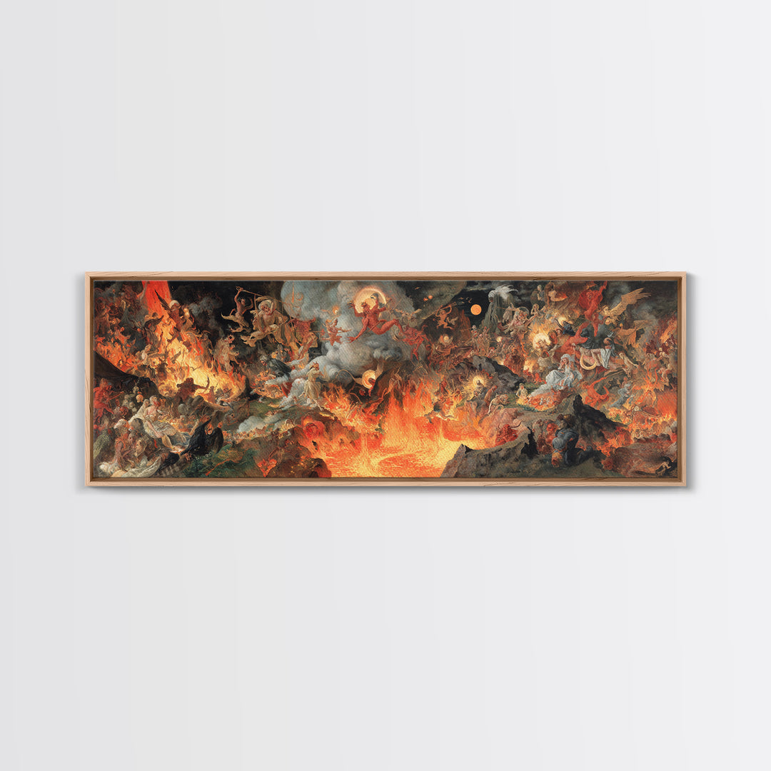 The Volcanic Demon Festival, Dark Renaissance Art, Extra Wide Wall Art, Gothic Horror Wall Art, Canvas Print, Halloween Wall Art