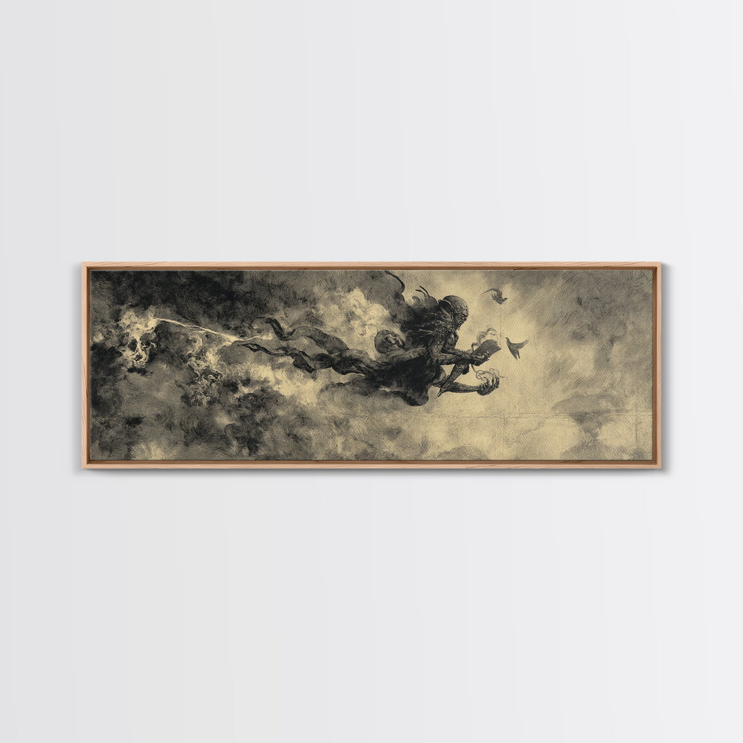 The Volcanic Demon Festival, Symbolist Dream Art, Extra Wide Wall Art, Dark Halloween Decor, Canvas Print, Halloween Wall Art