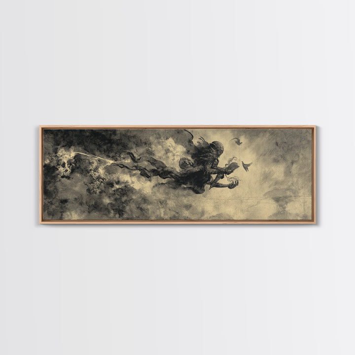 The Volcanic Demon Festival, Symbolist Dream Art, Extra Wide Wall Art, Dark Halloween Decor, Canvas Print, Halloween Wall Art