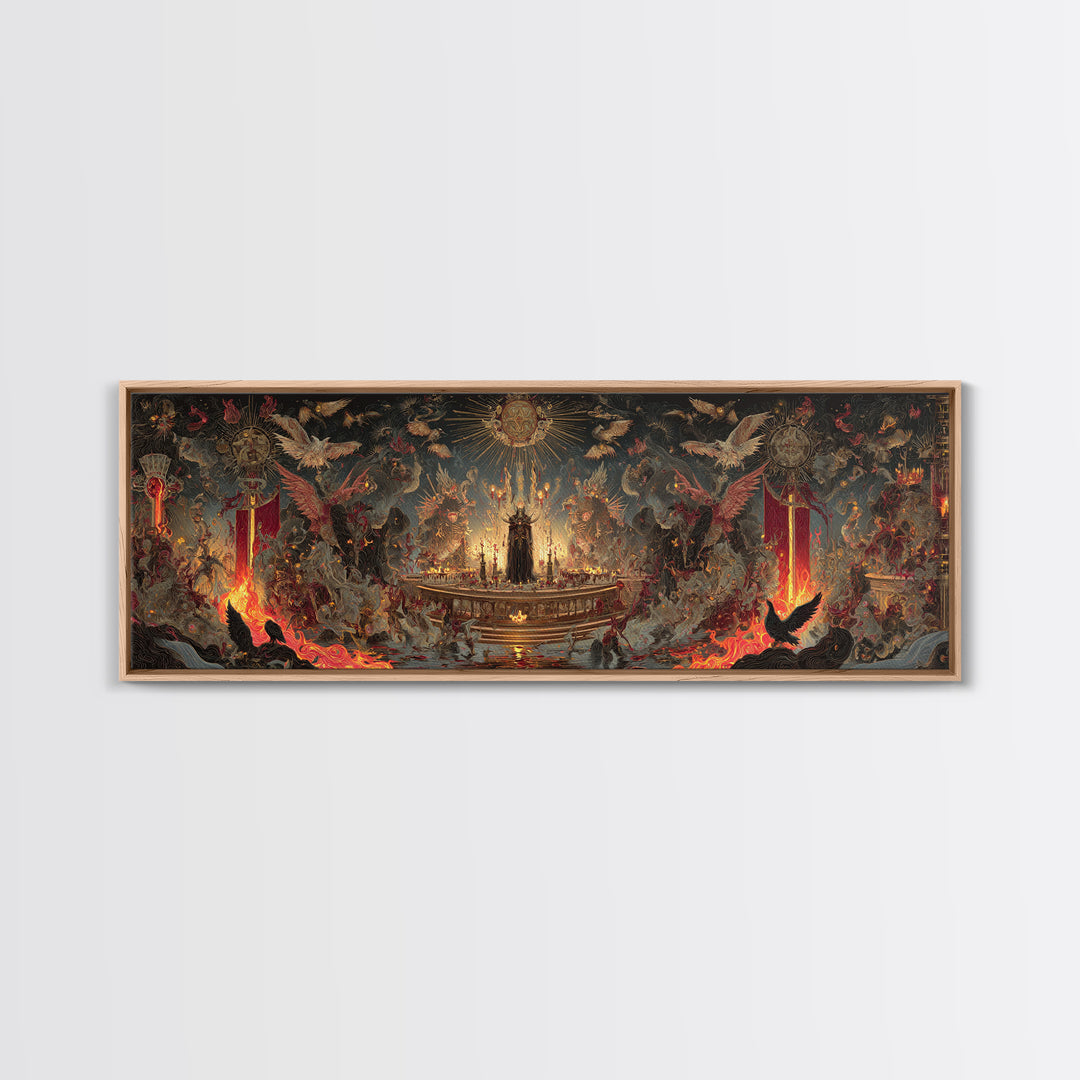 The Volcanic Demon Festival, Ornate Symbolist Art, Extra Wide Wall Art, Dark Halloween Decor, Canvas Print, Halloween Wall Art