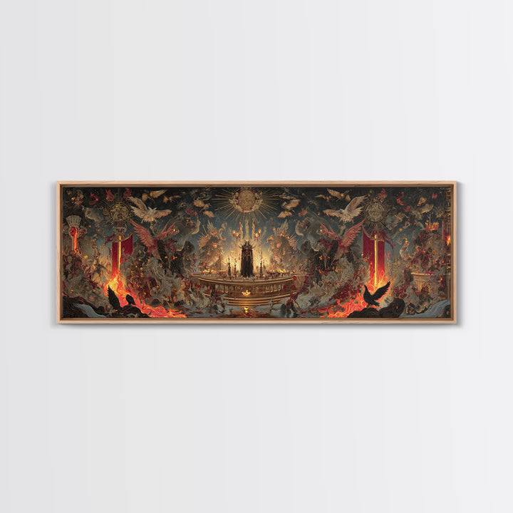 The Volcanic Demon Festival, Ornate Symbolist Art, Extra Wide Wall Art, Dark Halloween Decor, Canvas Print, Halloween Wall Art