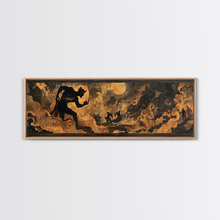 The Volcanic Demon Festival, Dark Symbolist Art, Extra Wide Wall Art, Gothic Horror Wall Art, Framed Canvas Print