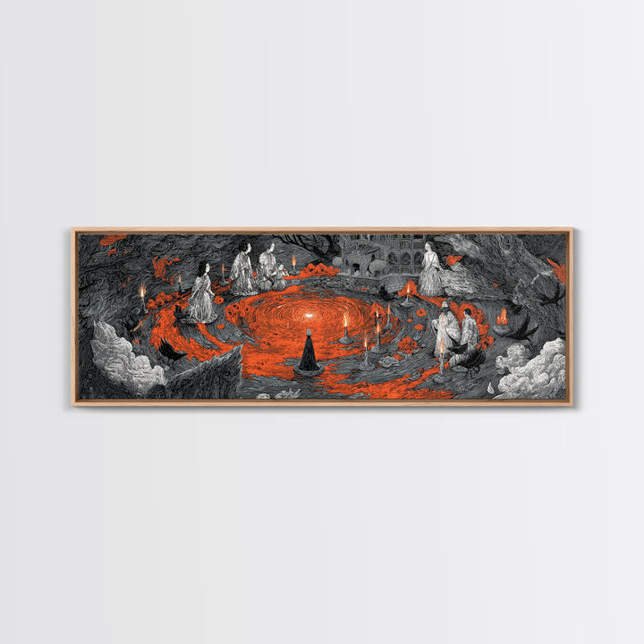 The Volcanic Demon Festival, Victorian Macabre Art, Extra Wide Wall Art, Dark Fantasy Wall Art, Canvas Print, Halloween Wall Art