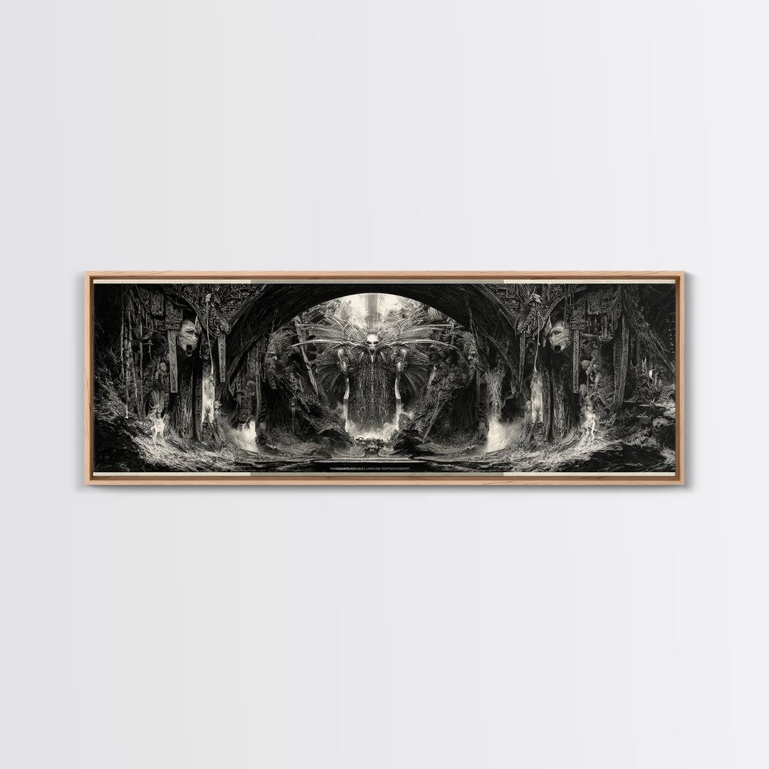 The Volcanic Demon Festival, Biomechanical Horror Art, Extra Wide Wall Art, Gothic Horror Wall Art, Framed Canvas Print, Halloween Wall Art
