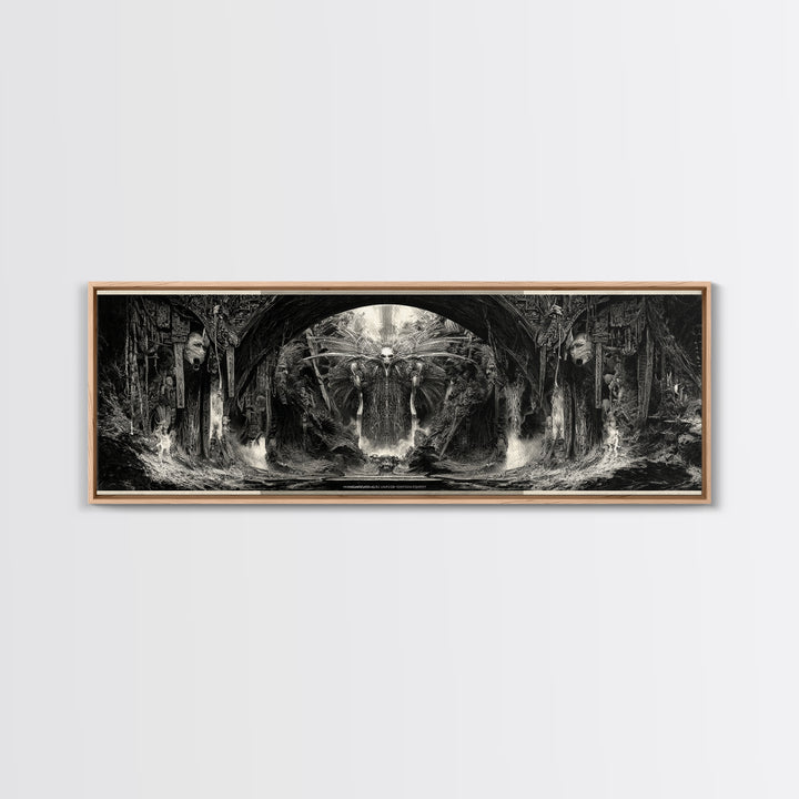The Volcanic Demon Festival, Biomechanical Horror Art, Extra Wide Wall Art, Gothic Horror Wall Art, Framed Canvas Print, Halloween Wall Art
