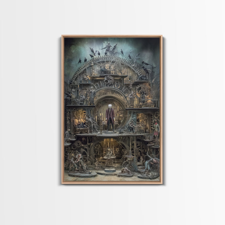 The Clockwork Haunted House, Gothic Nightmare Art, Vertical Wall Art, Macabre Wall Art, Canvas Print, Halloween Wall Art