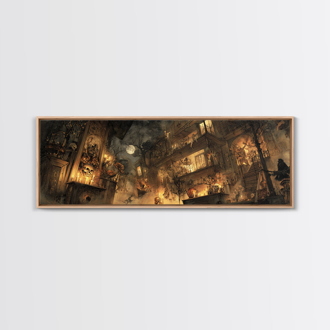 The Clockwork Haunted House, Visionary Gothic Art, Extra Wide Wall Art, Gothic Horror Wall Art, Canvas Print, Halloween Wall Art