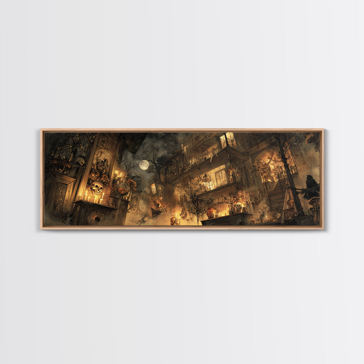 The Clockwork Haunted House, Visionary Gothic Art, Extra Wide Wall Art, Gothic Horror Wall Art, Canvas Print, Halloween Wall Art