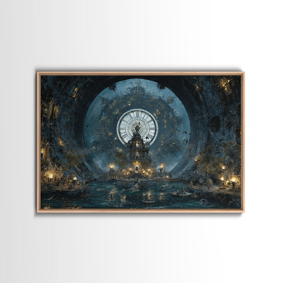 The Clockwork Haunted House, Symbolist Gothic Landscape, Landscape Wall Art, Gothic Horror Wall Art, Framed Canvas Print, Spooky Wall Decor