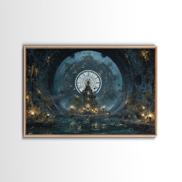 The Clockwork Haunted House, Symbolist Gothic Landscape, Landscape Wall Art, Gothic Horror Wall Art, Framed Canvas Print, Spooky Wall Decor