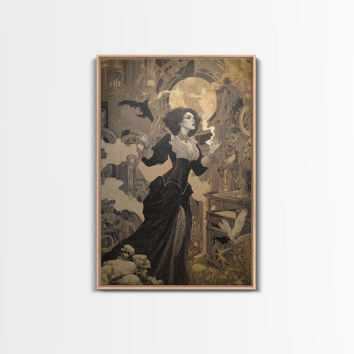 The Clockwork Haunted House, Symbolist Death Art, Vertical Wall Art, Gothic Horror Wall Art, Framed Canvas Print, Halloween Wall Art
