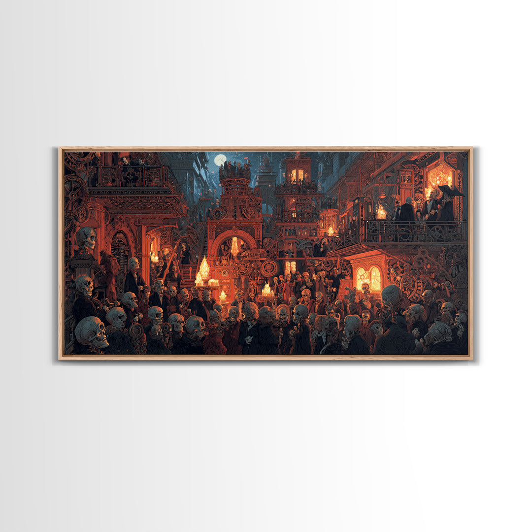 The Clockwork Haunted House, Grotesque Carnival Art, Wide Panoramic Art, Gothic Horror Wall Art, Canvas Print, Halloween Wall Art