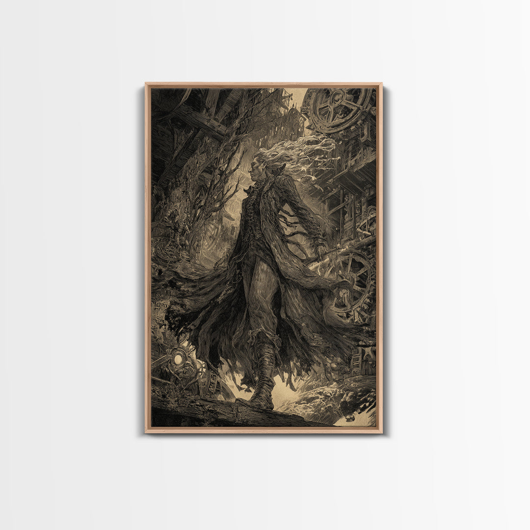 The Clockwork Haunted House, Gothic Storybook Art, Vertical Wall Art, Gothic Horror Wall Art, Canvas Print, Halloween Wall Art
