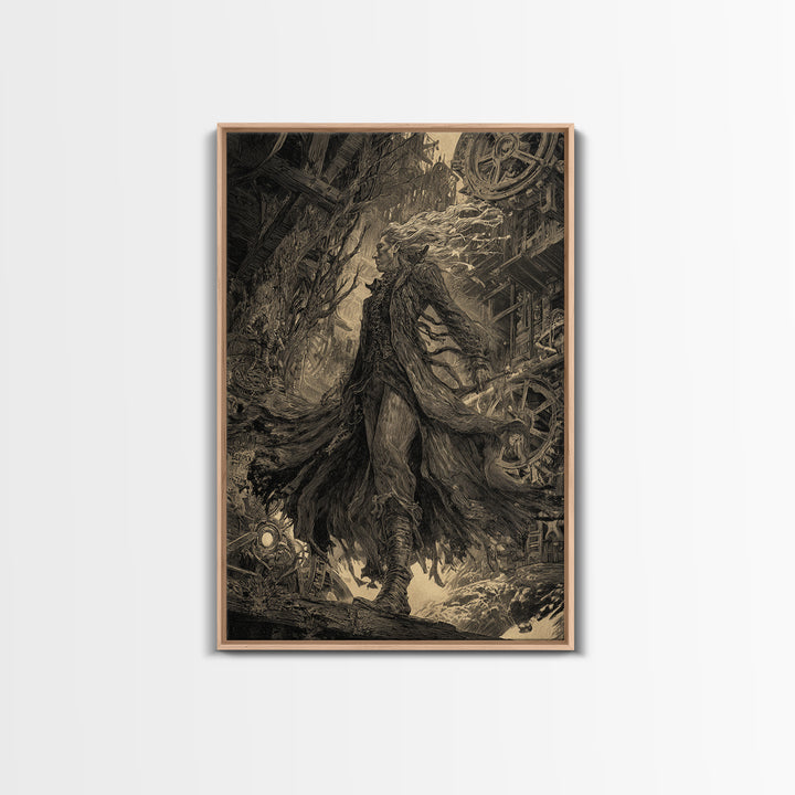 The Clockwork Haunted House, Gothic Storybook Art, Vertical Wall Art, Gothic Horror Wall Art, Canvas Print, Halloween Wall Art