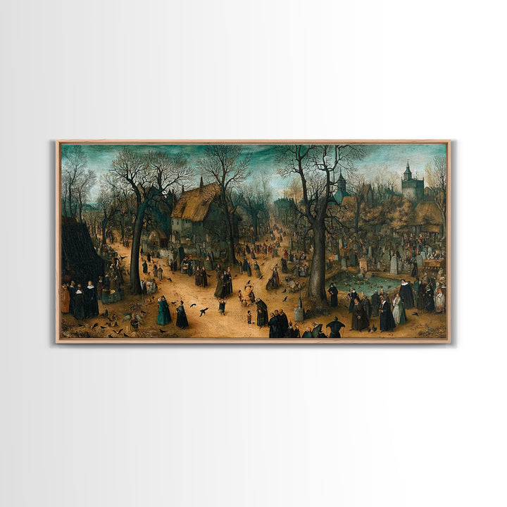 The Upside-Down Cemetery, Northern Renaissance Horror, Wide Panoramic Art, Macabre Wall Art, Canvas Print, Halloween Wall Art