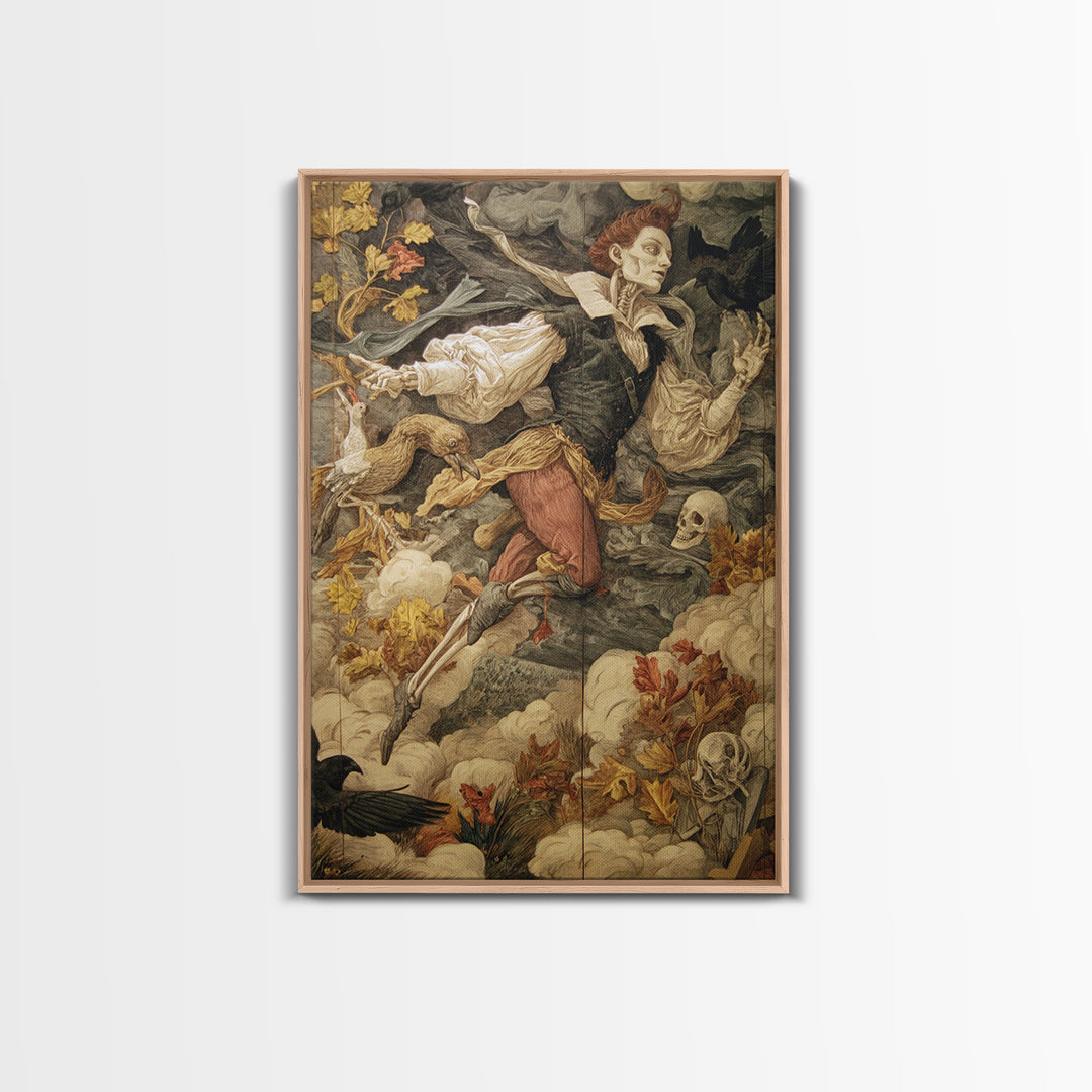 The Upside-Down Cemetery, Danse Macabre Art, Vertical Wall Art, Macabre Wall Art, Canvas Print, Halloween Wall Art