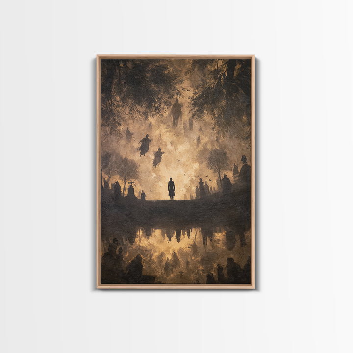 The Upside-Down Cemetery, Dark Romantic Horror Art, Vertical Wall Art, Macabre Wall Art, Framed Canvas Print, Halloween Wall Art