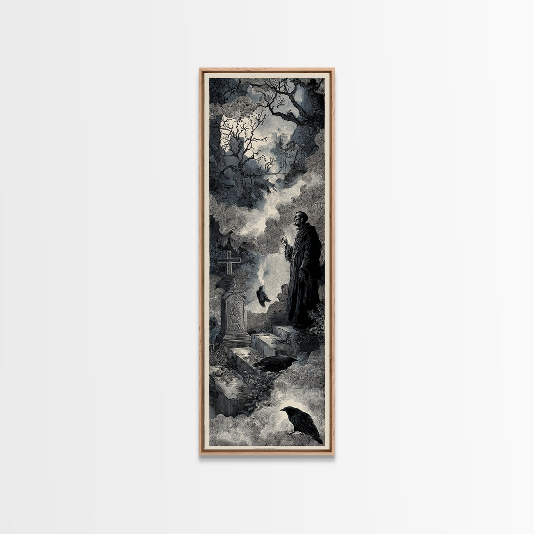 The Upside-Down Cemetery, Architectural Etching Art, Tall Narrow Wall Art, Gothic Horror Wall Art, Canvas Print