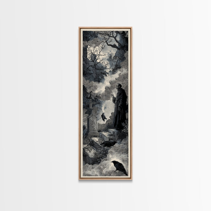 The Upside-Down Cemetery, Architectural Etching Art, Tall Narrow Wall Art, Gothic Horror Wall Art, Canvas Print