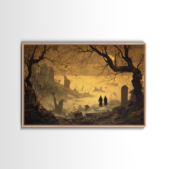 The Upside-Down Cemetery, Romantic Gothic Landscape, Landscape Wall Art, Dark Halloween Decor, Canvas Print, Halloween Wall Art