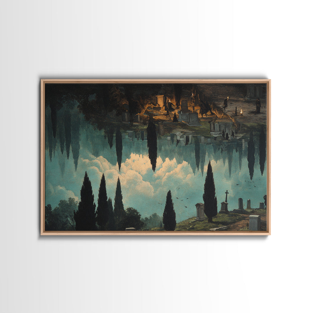 The Upside-Down Cemetery, Symbolist Gothic Landscape, Landscape Wall Art, Dark Halloween Decor, Canvas Print, Halloween Wall Art