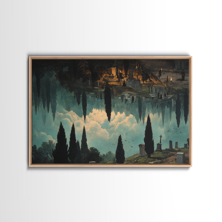 The Upside-Down Cemetery, Symbolist Gothic Landscape, Landscape Wall Art, Dark Halloween Decor, Canvas Print, Halloween Wall Art