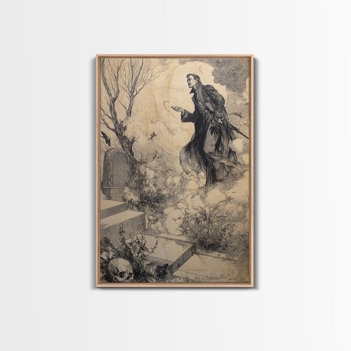 The Upside-Down Cemetery, Decadent Gothic Art, Vertical Wall Art, Macabre Wall Art, Canvas Print, Halloween Wall Art, Horror Wall Art