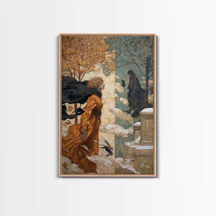 The Upside-Down Cemetery, Symbolist Death Art, Vertical Wall Art, Gothic Horror Wall Art, Framed Canvas Print, Halloween Wall Art