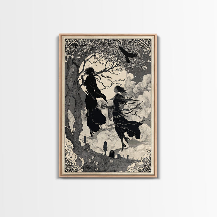 The Upside-Down Cemetery, Decadent Line Art, Vertical Wall Art, Dark Halloween Decor, Canvas Print, Halloween Wall Art