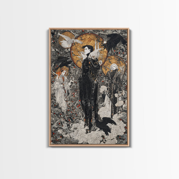 The Upside-Down Cemetery, Stained Glass Gothic Art, Vertical Wall Art, Dark Halloween Decor, Framed Canvas Print, Halloween Wall Art