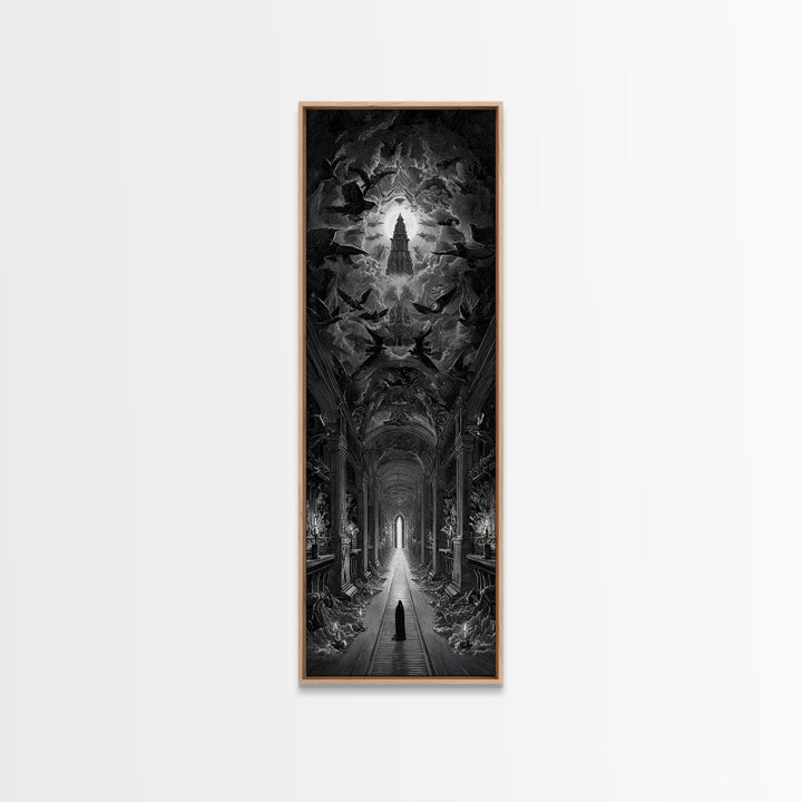 The Infinite Hallway, Gothic Engraving Art, Tall Narrow Wall Art, Macabre Wall Art, Framed Canvas Print, Halloween Wall Art